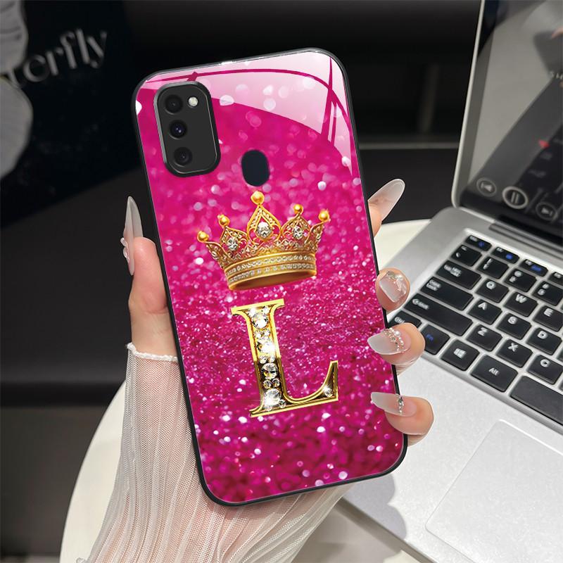 Für Samsung M21 M31 M21S M31S Hülle Modische Buchstaben Hartes Gehärtetes Glas Rückseitenabdeckungen Für Samsung Galaxy M30s M 31 M 21 Handyhülle