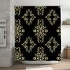 Luxury Golden Floral Print Bathroom Shower Curtain Modern European Style Decor Home Decoration Waterproof Fabric Black and Gold