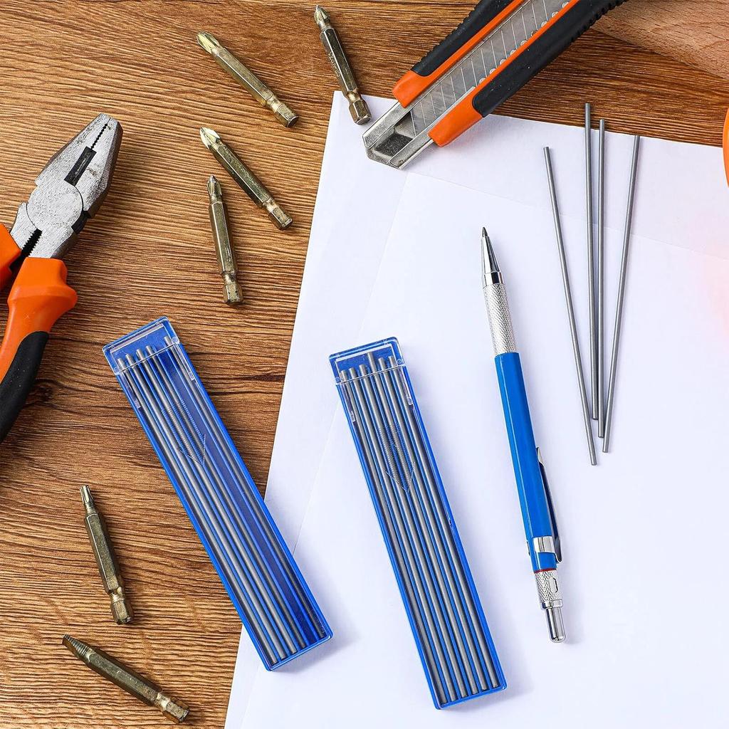Zhehao 8 Pcs Welders Pencil with 96 Pcs 2 mm Silver Round Refills Construction Mechanical Pencil Metal Welding Markers with Built in Sharpener for