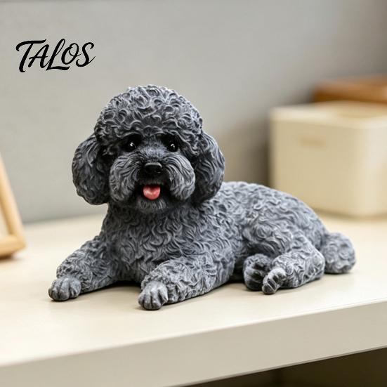 Dog Figurine Decor Realistic Teddy Statue, Desktop Small Pet Model, Cute Laying Sculpture Elegant Poodle Model for Car Dashboard, Desk, Shelf, Living