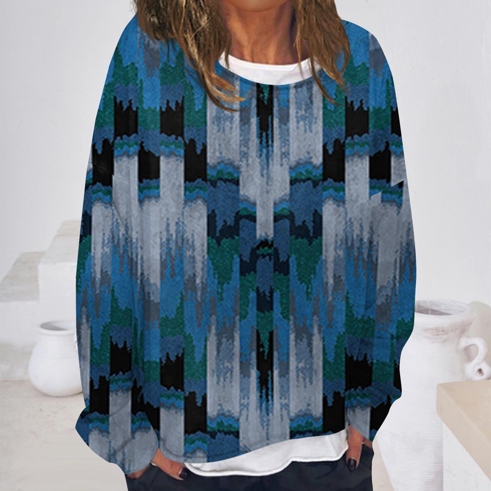 

Женская повседневная модная винтажная толстовка с длинным рукавом и круглым вырезом с принтом, многослойный пуловер, топ XL