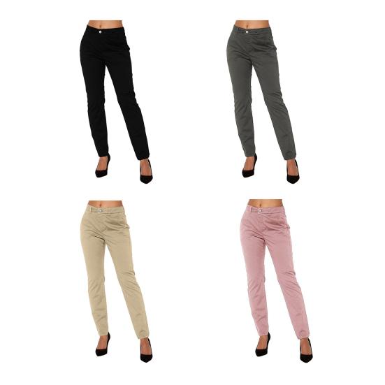 Women Summer Pants Mid-rise Button Zipper Fly Straight Leg Long Trousers with Pockets Solid