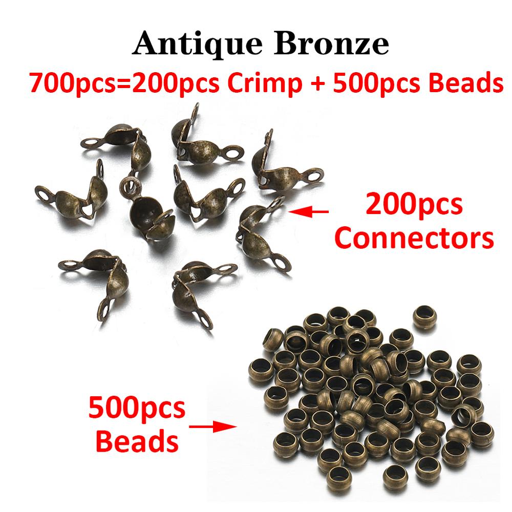 700pcs Crimp End Beads and Clasp Fastener Gold Cap Connector for Bracelet Necklace Chains DIY Jewelry Making Kit Set Wholesale