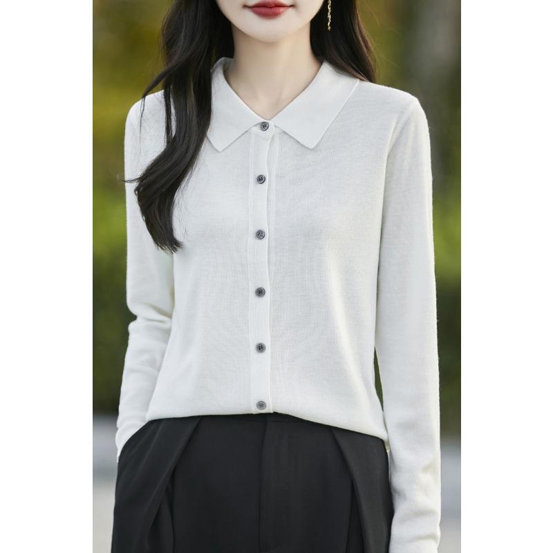 DAFIFY Women's Fashion Casual Fall Winter Solid Color Print Long Sleeve POLO Neck Sweaters