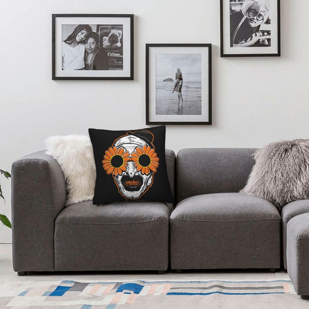 Horror Clown Movie Art Terrifier Pillowcase Double-sided Printing Fabric Cushion Cover Decor Throw Pillow Case Cover Home Zipper