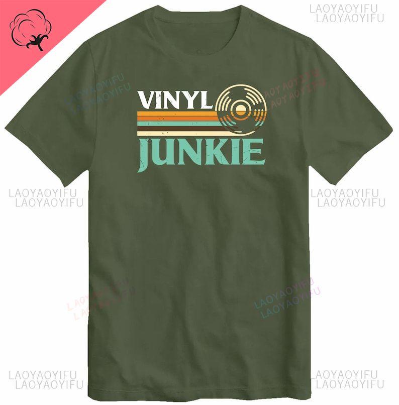 Vinyl Junkie Ventilate Graphic Tshirt Mens Music Lovers LP Records DJ Turntable Vintage Design Music Collector Gift Tee Tops