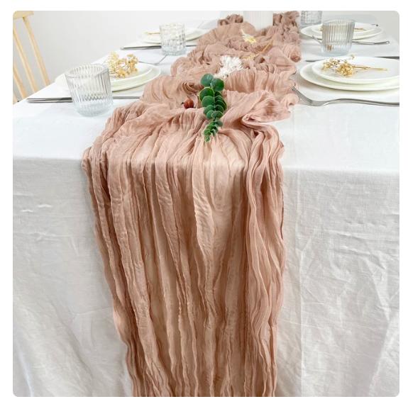 Gauze Table Runner Semi-Sheer Crinkle Table Runner Boho Rustic Decorations For Wedding Reception Bridal Shower Holiday Party