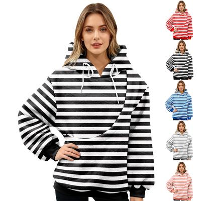 Women's Pullover Striped Print Top Long Sleeve Sports Flannel Top