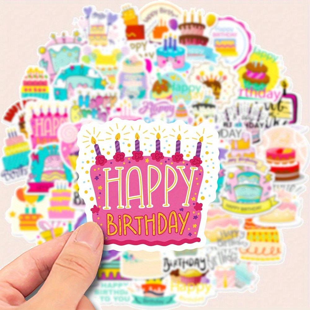 50pcs Cartoon Birthday Cake & Happy Birthday Candle Graffiti Stickers, Personalized Decoration for Guitar, Notebook, Luggage, Laptop, Motorcycle