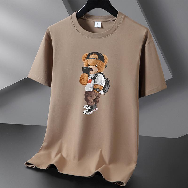Selfie Bear 10 barev Pure Cotton Tričko Pánské tričko s kulatým výstřihem Krátký rukáv Volný Tričko Velká velikost S-6XL
