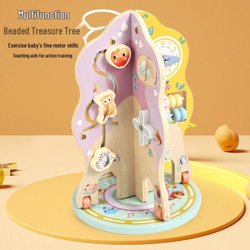 Multifunctional Wooden Bead Maze Tree: Early Education Toy for Baby Hand-Eye Coordination and Abacus Game 22x20x31 cm