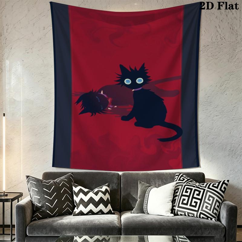Cat Warrior Wall Tapestry Aesthetic Wall Hanging Printed Fabric Blanket Decorative Tapestries for Bedroom Living Room Home Decor