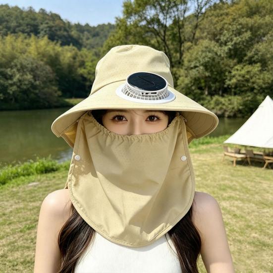 Fisherman Hat with Face Guard Shawl Outdoor Activities Cap with Built-in Fan Solar