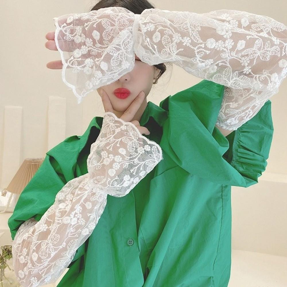Thin Sun Protection Cover Hollow Sunscreen Arm Sleeve Sweet Ice Silk Sleeves Girl