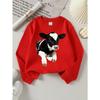 European sizes Kids' Crewneck Sweatshirt Black And White Cow Pattern Print , Sportswear And Casual Wear, Soft And Comfortable, Children's Clothing