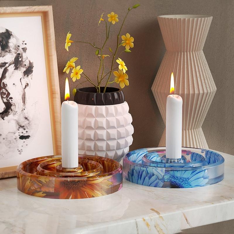 Star Round Candlestick Silicone Mold Candle Holder Tray Gypsum Resin Mold Handmade Candle Holder Mold Decoration