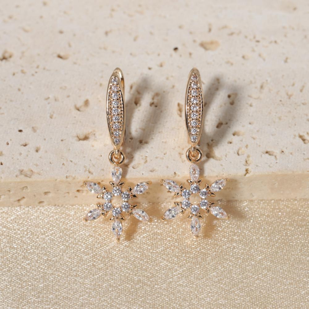 

1 Pair Simple Flowers Dangle Earrings for Women Zirconia Earring Jewelry Wedding Party Accessories золотий