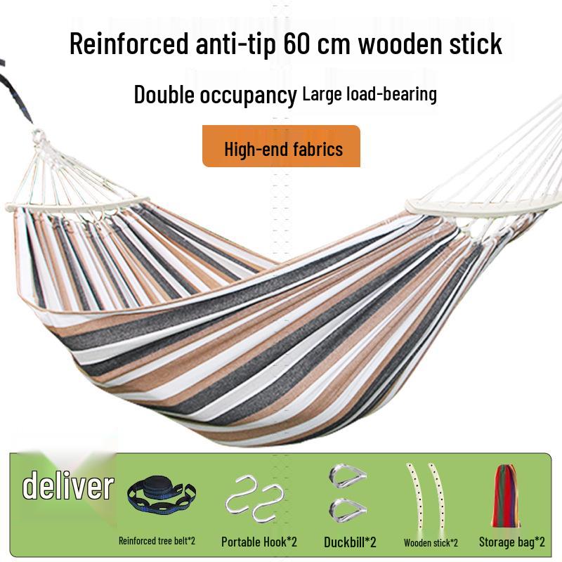 White Double Anti-Rollover Canvas Hammock - Portable Hanging Swing for Adults & Children, Thickened for Camping, Lounging, Sleeping.