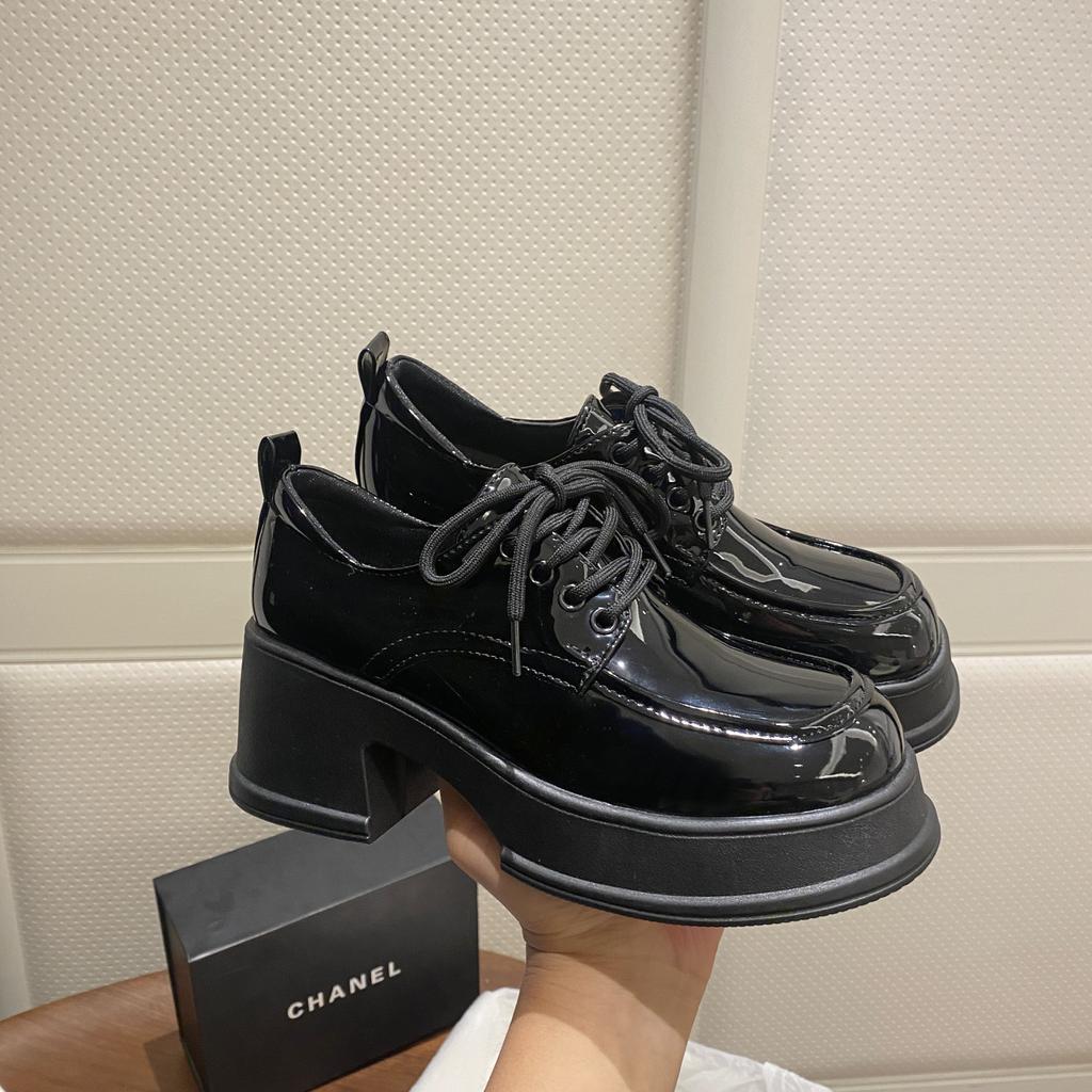 Versatile round head heightening platform small leather shoes women's new thick heel single shoes high heel soft sole one pedal