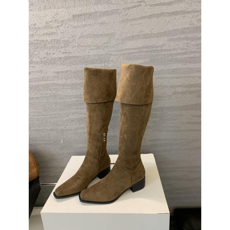 

Складные сапоги-трансформеры~ квадратный носок, толстый каблук, французские черные сапоги до колена, женские сапоги, новые модели 2025 года 39 коричневый