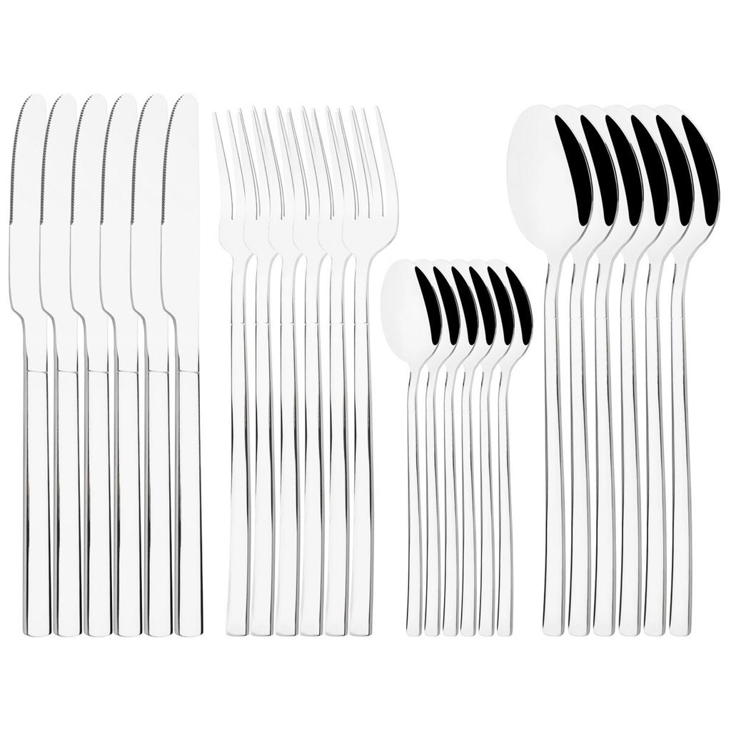 24pcs Black Gold Tableware Set Western Dinnerware Set Knife Forks Coffee Spoon Flatware Mirror Stainless Steel Kitchen Cutlery