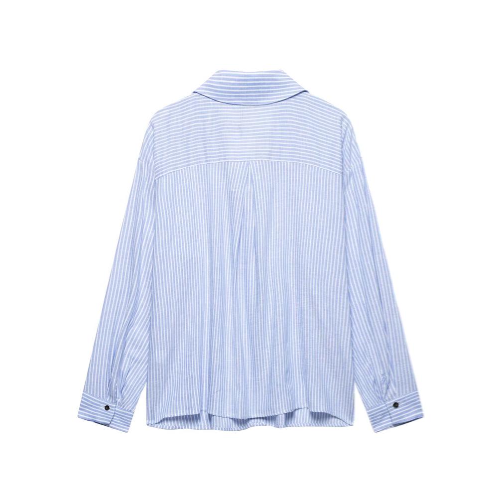 2025 Spring/Summer Women's Striped Long-Sleeve Turn-Down Collar Shirt