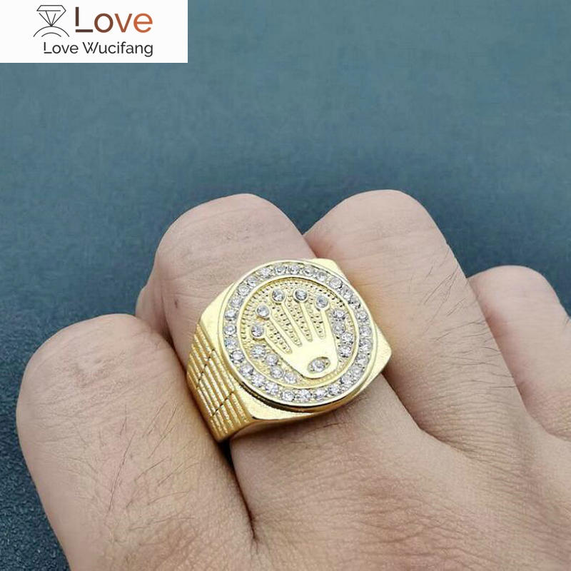 

Кольцо из нержавеющей стали с тремя бусинами и короной Hiphop Club Hiphop Titanium Steel Men S Ring 7 золотой