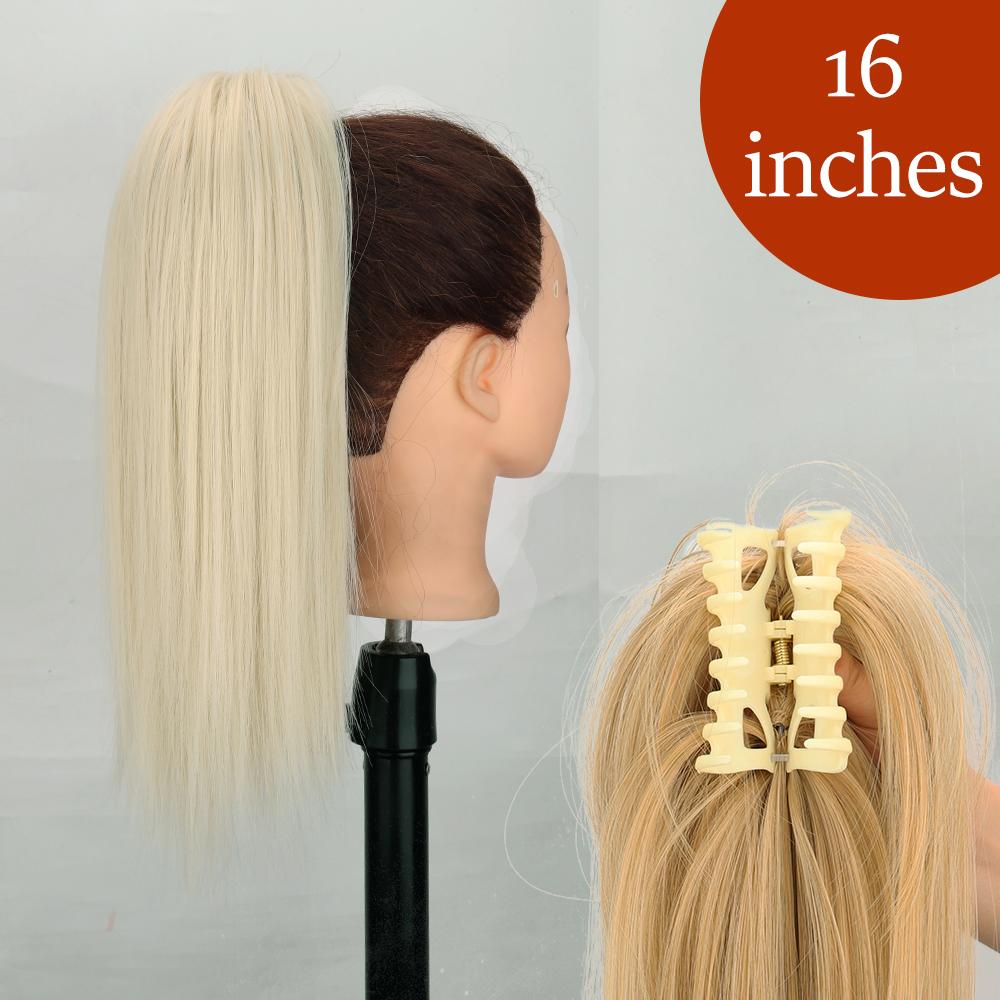 34 cale Syntetyczny Kucyk Przedłużenie Włosów Doczepiane na Klips Fałszywa Peruka Dopinka Blond Owijany Warkocz Długi Gładki Kucyk nad Głową