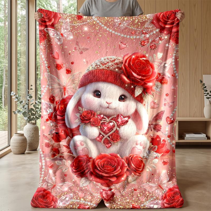 Cute Rabbit on Moon blanket Personalized Name Flannel Blanket Soft Cozy Plush Throw for Sofa Bed Lightweight Home Decor