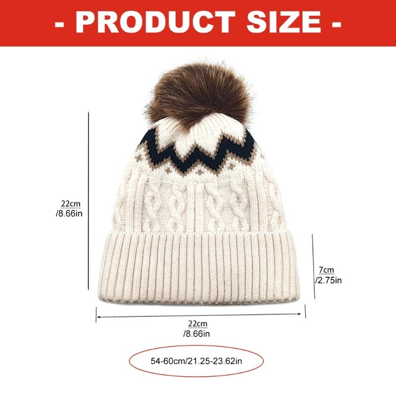 Warm Acrylic Knitted Hat with Color Block and PomPoms for Winter Comfortable Wear Adult and Kids Elastic Pullover Hat