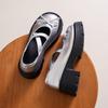 Silver High Heels Platform Pumps Women 2024 Autumn Bowtie Crossed Straps Mary Jane Shoes Woman Pu Leather Thick Heeled Jk Shoes