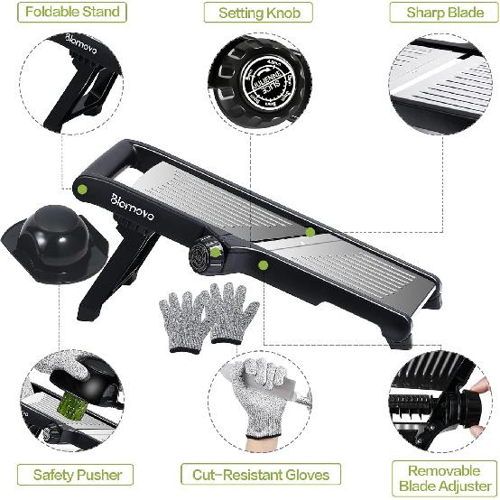 Mandoline Slicer for Kitchen, Vegetable Mandolin Slicer Julienne, Adjustable Thickness by One-Knob Control, with Safety Gloves