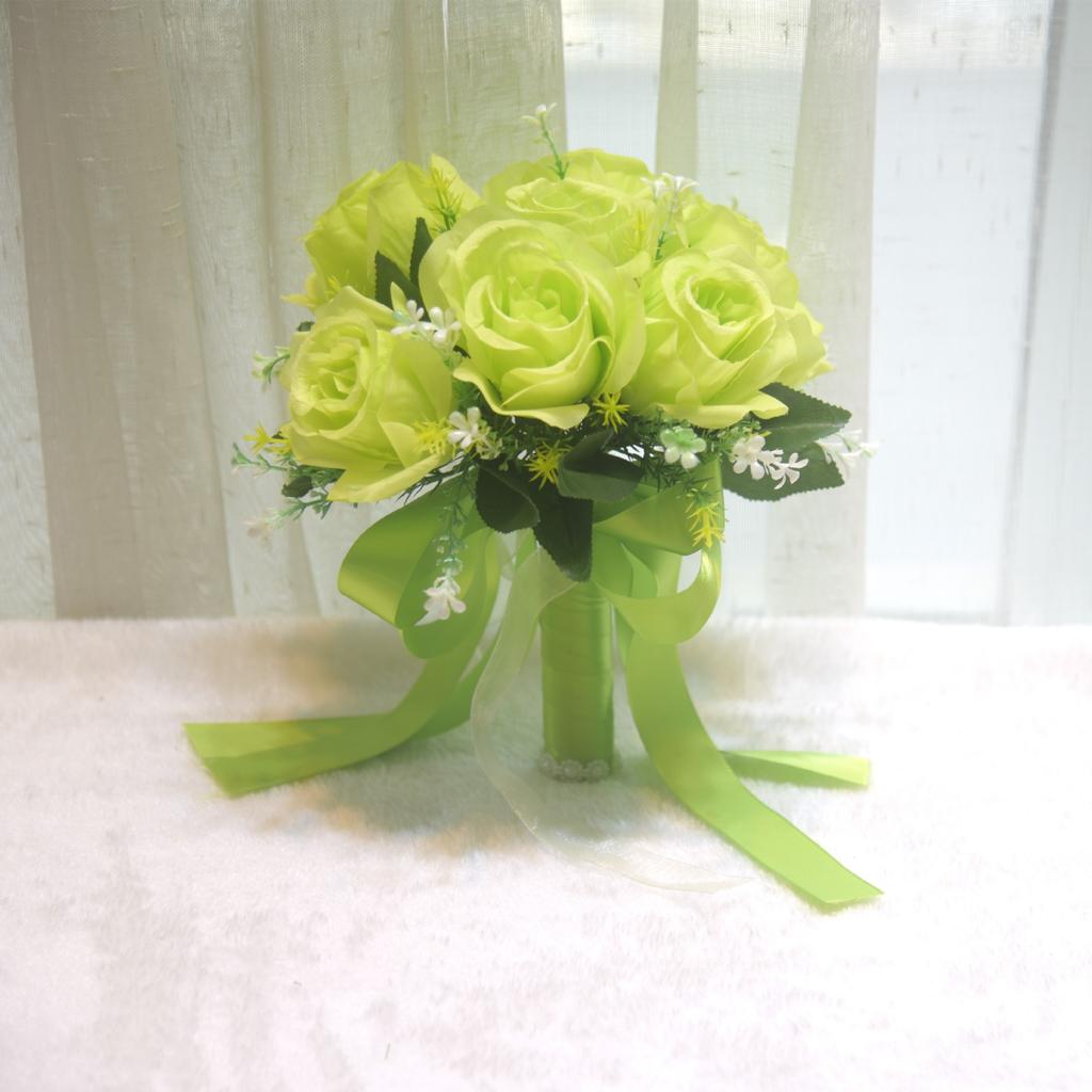 Artificial Bridal Bouquet Silk Rose Wedding Flowers Handheld Bouquet with Ribbon Wedding Decoration for Bridesmaids and Events