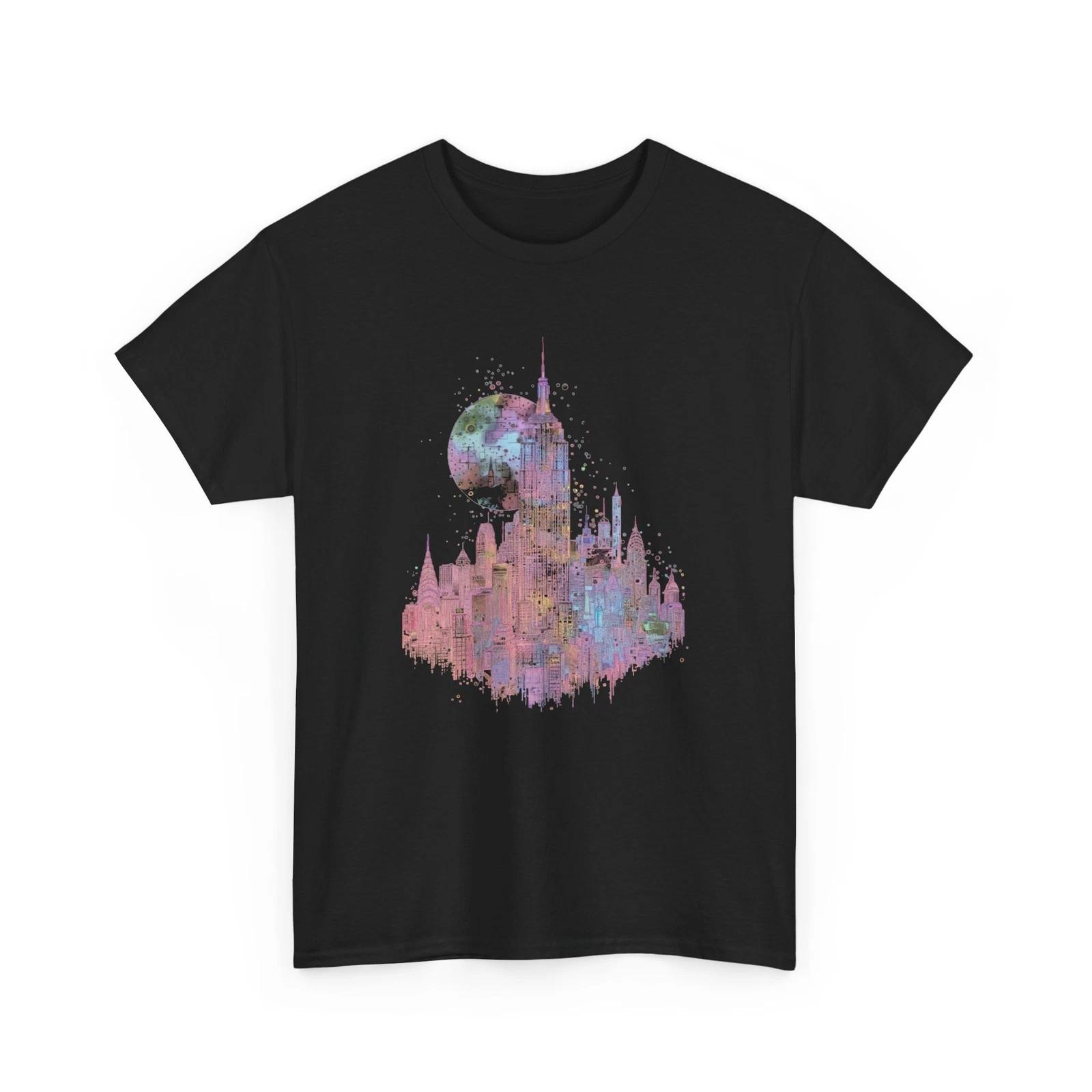 City Skyline T-Shirt | Urban Streetwear Tee | Iridescent City Bubble Shirt L