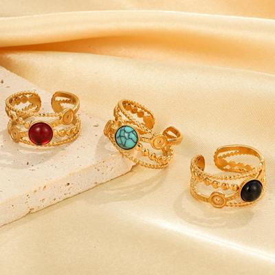 Bohemian Turquoise Stainless Steel Versatile Ring - Fashionable, Non-Fading Jewelry