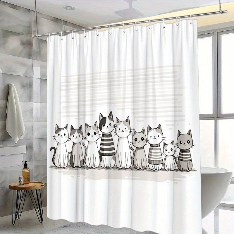 8 quirky cartoon cats in striped sweaters whimsical art shower curtain with 12 hooks for bathroom home decor Elevate Your Space