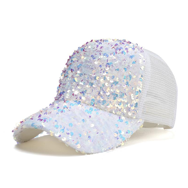 Summer Women Glitter Mesh Breathable Baseball Cap Shiny Sequins Ponytail Sunscreen Peaked Hat FemaleOutdoor Sports Snapback Hats