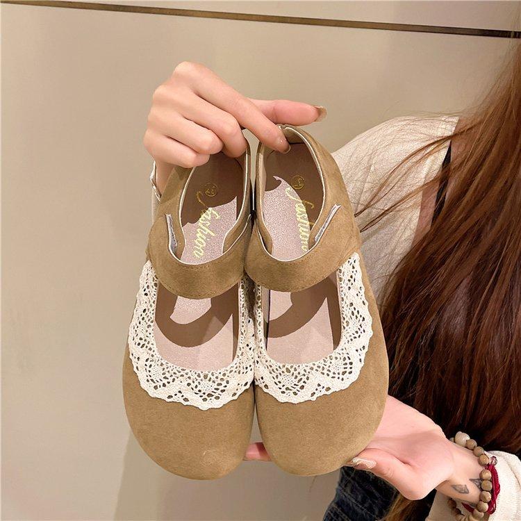 [Yushilai] Flat-bottomed Velcro Loafers Women's 2025 Spring New Fashion Round Head Light Mouth Sweet Single Shoes