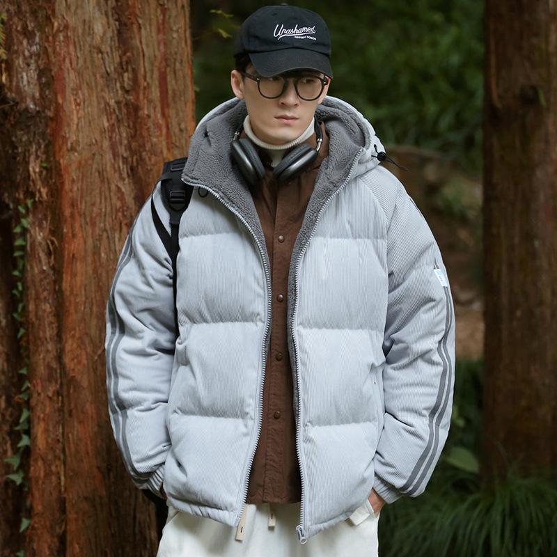 Men's 2025 American Style White Duck Down Striped Winter Jacket - New Style Plus Velvet Thickened Warm Casual Outerwear