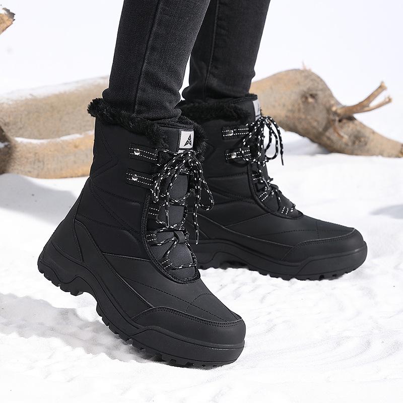 Winter Snow Boots Plush Warm Cotton Shoes Wear-resistant Windproof Sports Outdoor High-top Lace-up Boots Large Size
