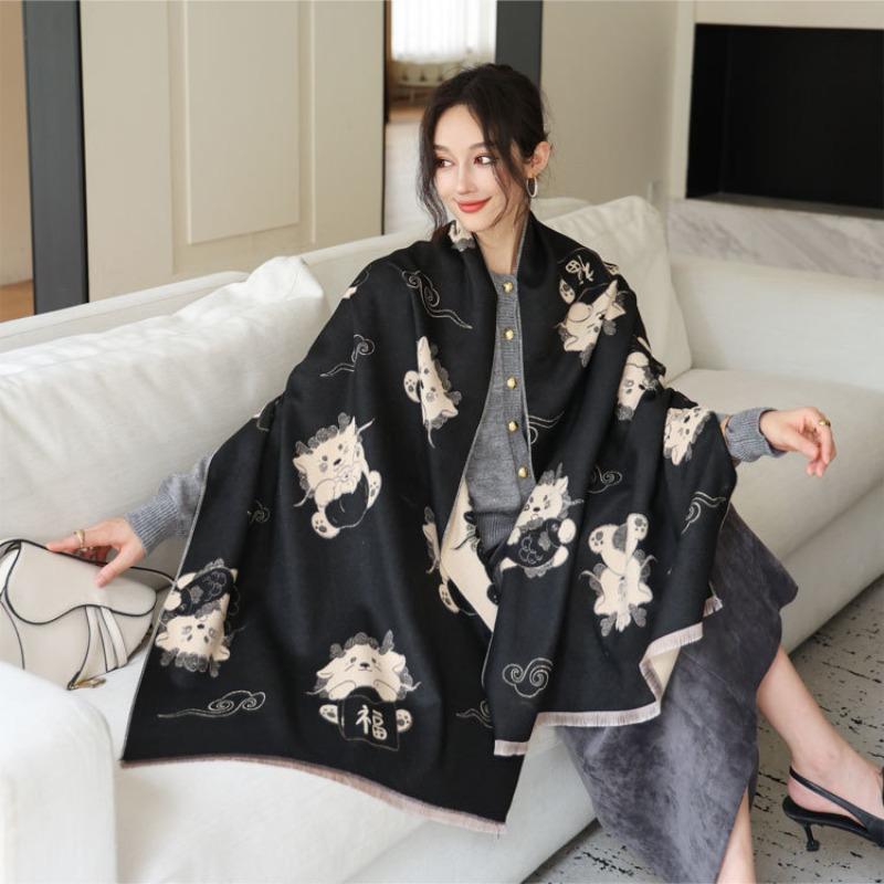 

4 New double-sided jacquard scarf women s autumn and winter versatile thickened warm imitation cashmere shawl high-end scarf 190cm
