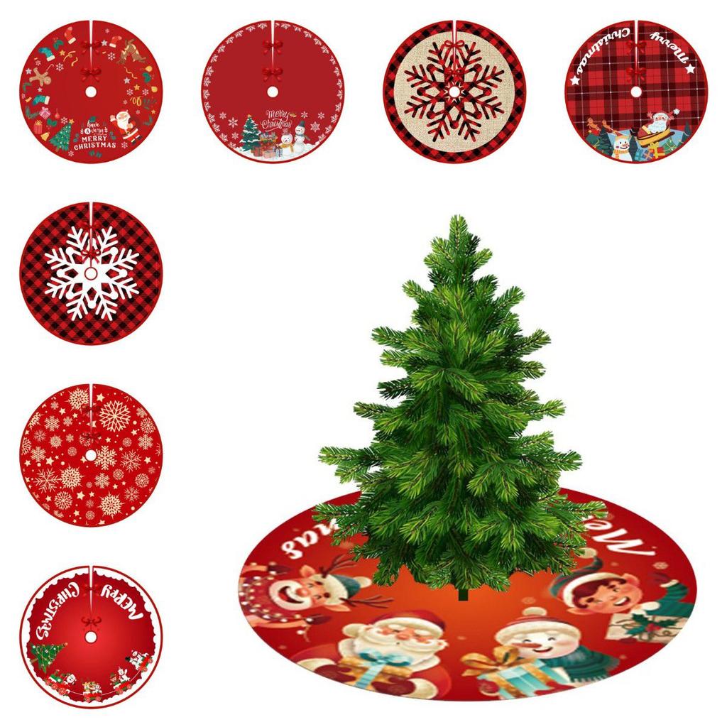 Tree Christmas Skirt Red Plaid Santa Elk Carpet Mat Cover Home Decoration Xmas