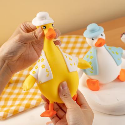 Slow-Rising Duck Squeeze Toy Soft TPR Stress Reliever with Interchangeable Outfits Portable Fidget Decompression Gadget for Kids Adults