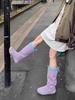 Women Design Purple Pleated Long Boots Women Autumn Winter New Non-slip Warm Snow Boot Slip On Thick Heels Knee Knight Botas