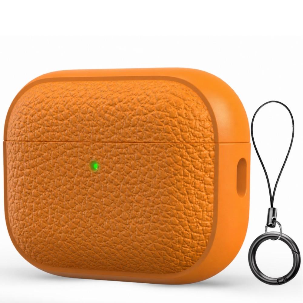 pour étui AirPods Pro 3/Pro 2/4 TPU souple (Design aspect cuir) Étui de Protection avec et Kit de Nettoyage Pour AirPods Pro 3/4 for AirPods 4 orange