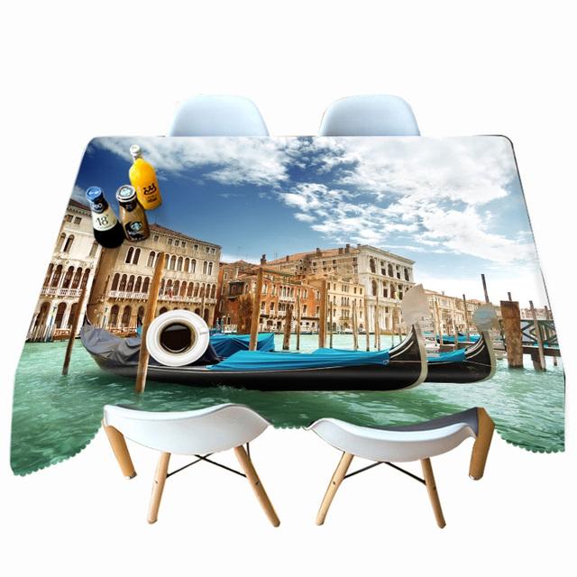 Seascape Sailing Boat Pattern Tablecloth Thicken Cotton Dustproof Rectangular Round For Wedding Picnic Party