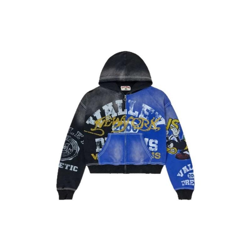 Mens Oversized Hooded Sweatshirt With 3D Graphic Print Washed Effect Drop Shoulder Zipper Front Casual Streetwear