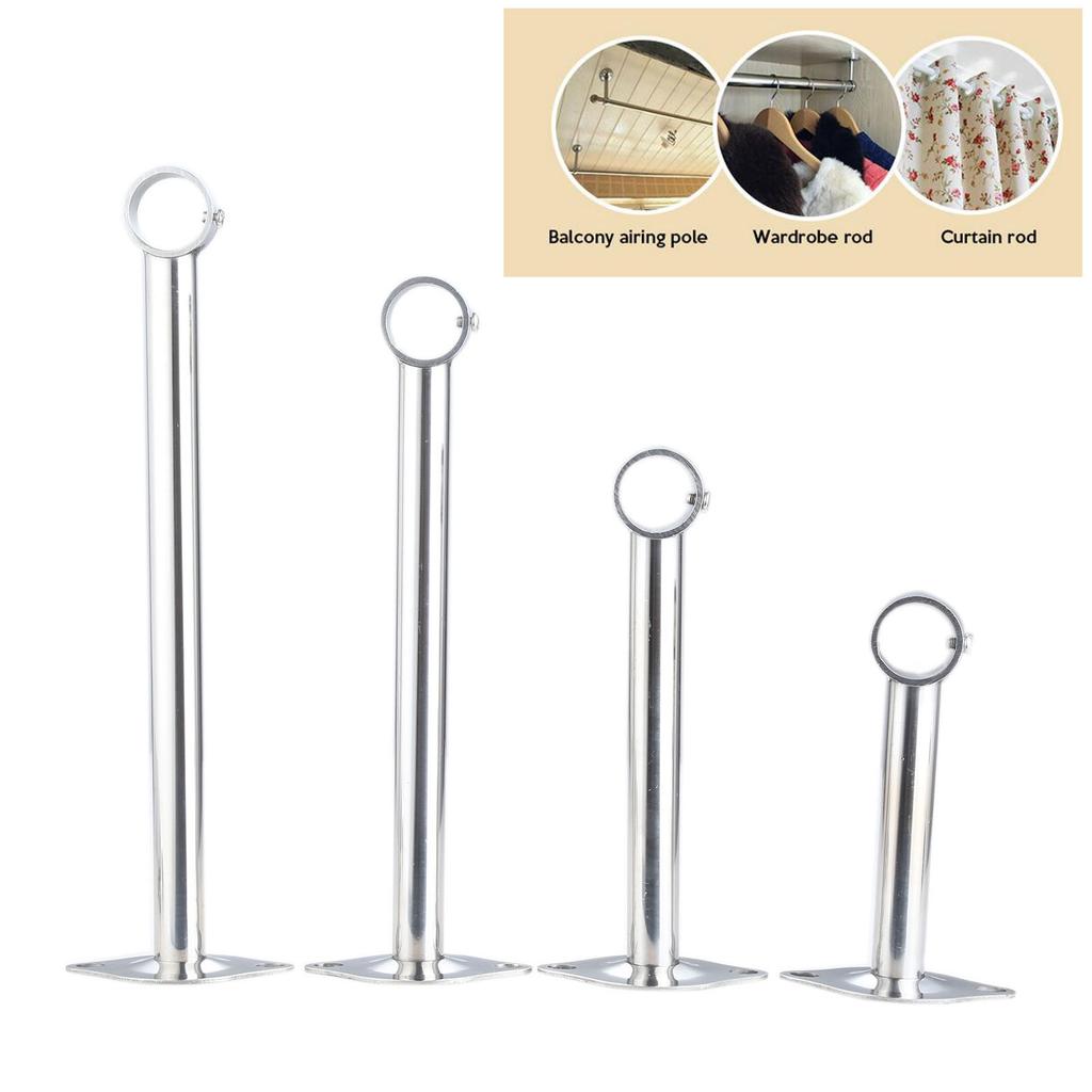 DRELD 2pcs Wardrobe Flange Base Rail Support Bracket Stainless Steel Curtain Rod Socket Fit 25mm Tube +Screws 150/200/250/300mm