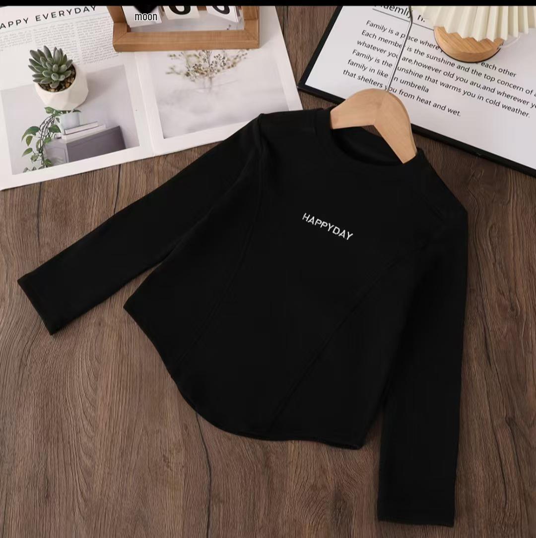 

Вышитая футболка с длинным рукавом для девочек, облегающего кроя - Универсальный повседневный топ для подростков (Осень/Весна) 160cm