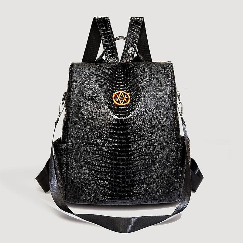 Schoolbag women's bag anti-theft backpack new Korean version of casual PU large-capacity simple crocodile pattern multi-functional women's travel bag